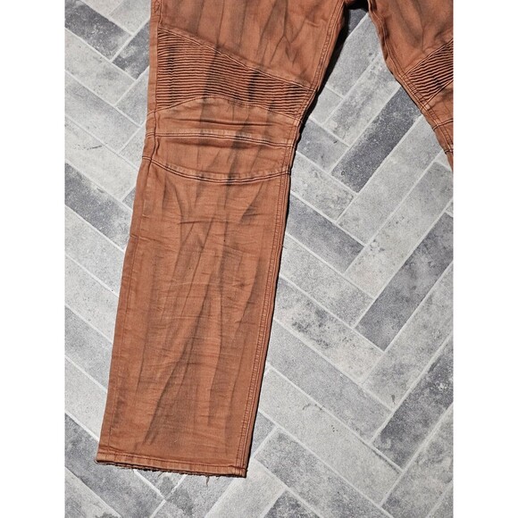 New Rock Revival Men's Distressed Denim Biker Moto Jeans "Ivan" Orange 42x32 - Picture 2 of 13